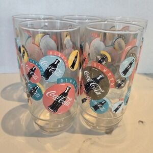 Set of 5‎ Always Coca-Cola Circles Coke Buttons Bottles Drink Glass Tumbler 1995